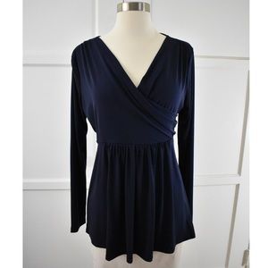 DAISY FUENTES Blue Surplice Long Sleeve Blouse Size M